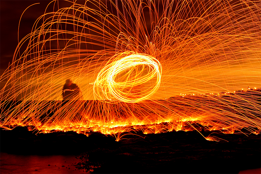 Playing with fire, steel wool