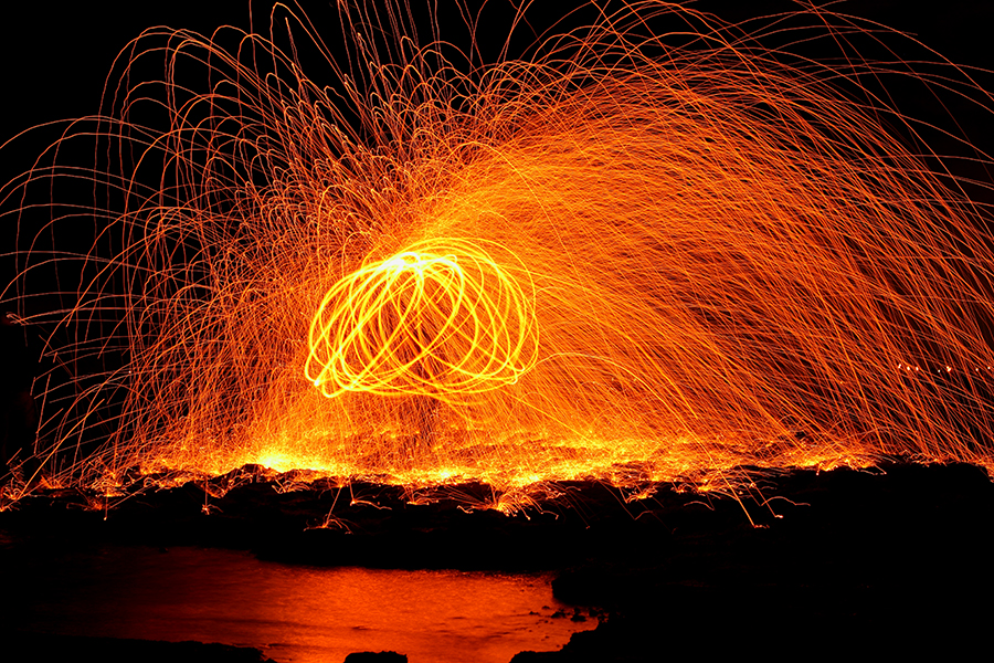 Playing with fire, steel wool