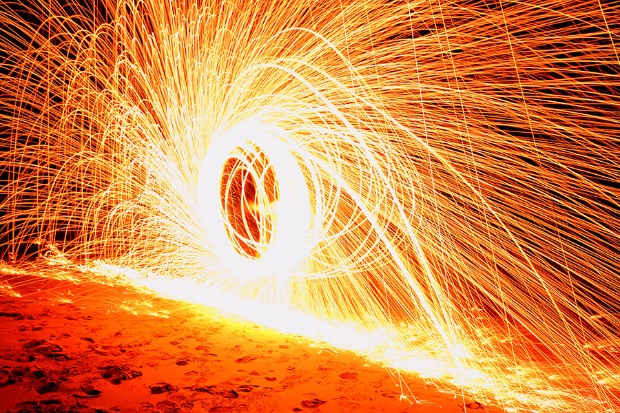 Burning steel wool