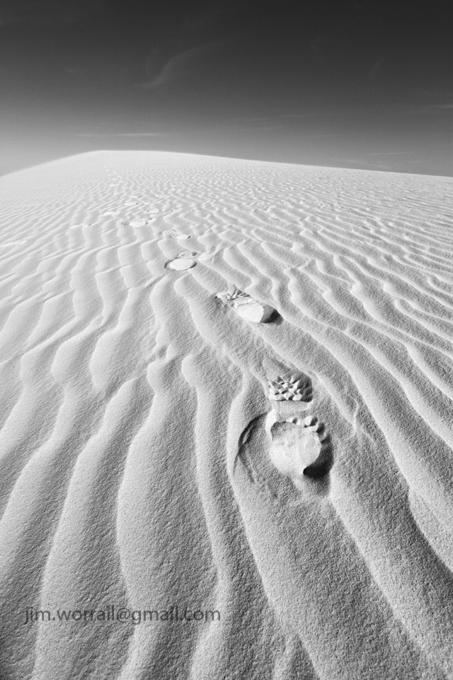 Jim Worrall footprints sand dunes desert bootprints