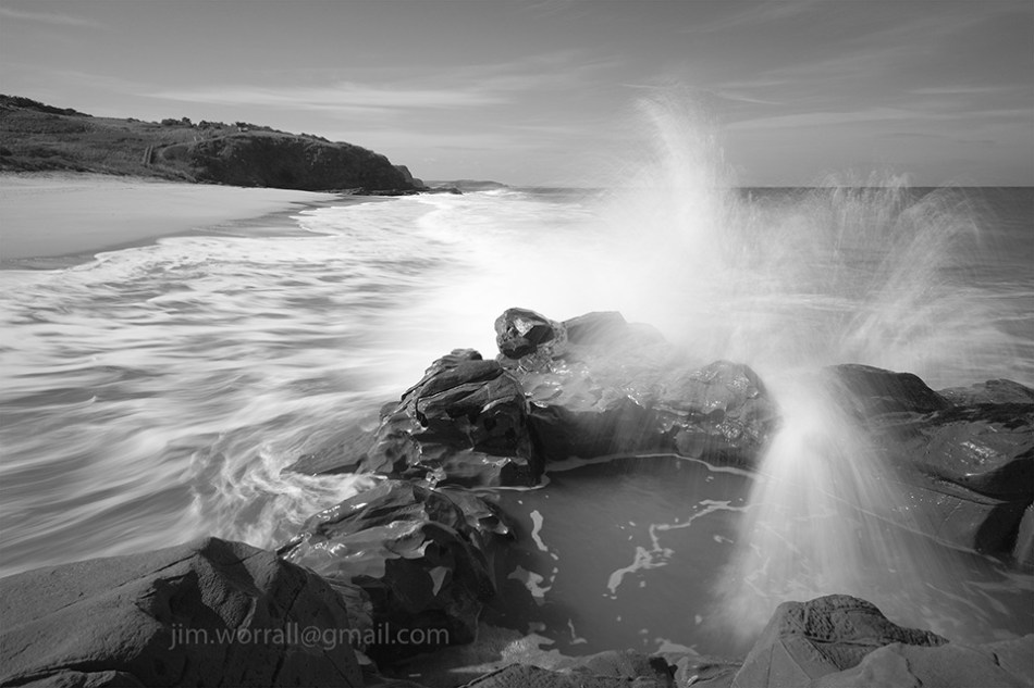 bore beach, san remo, jim worrall, seascape, black and white, bass coast, australia