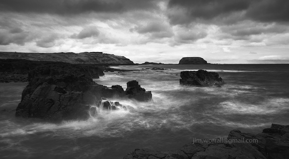 Cowrie beach, Phillip Island, The Nobbies, Jim Worrall, Australia, seascape, black and white