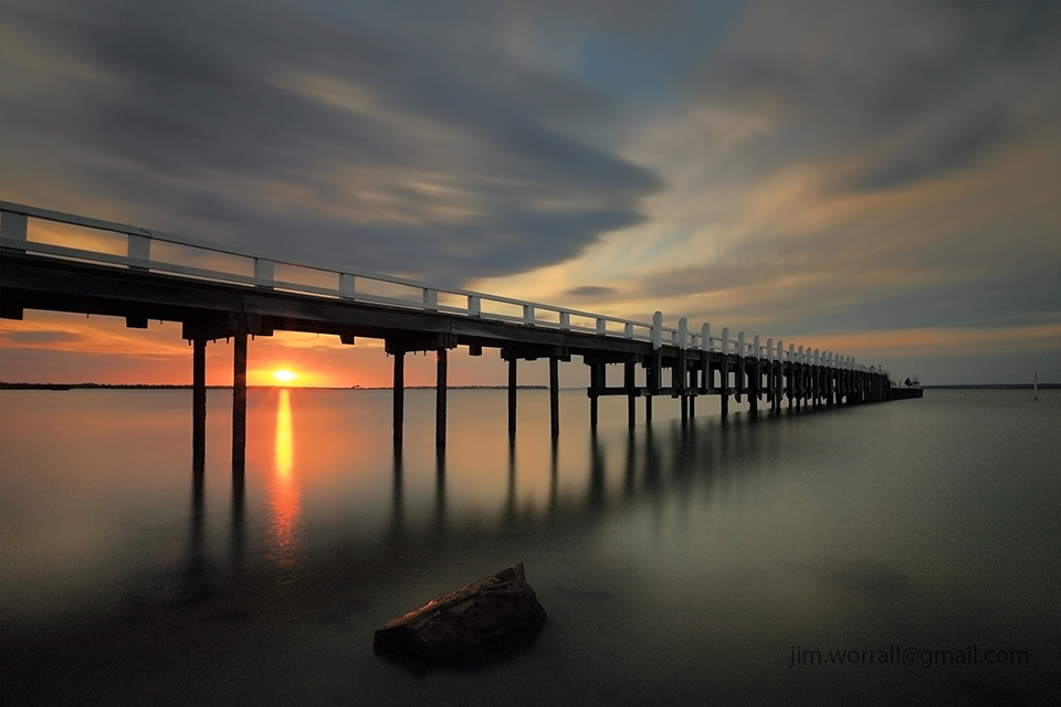 Grantville, jetty, beach, sunset, Jim Worrall, sunset, long exposure, Western Port Bay