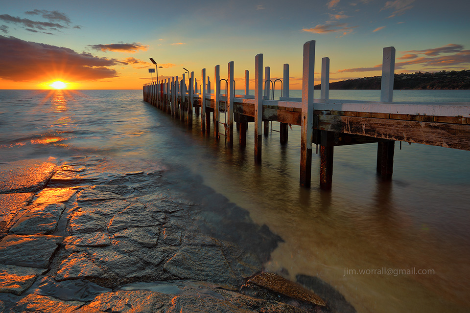 safety beach, sunset, jim worrall, mornington peninsula, jetty, port phillip bay, long exposure, nd filter