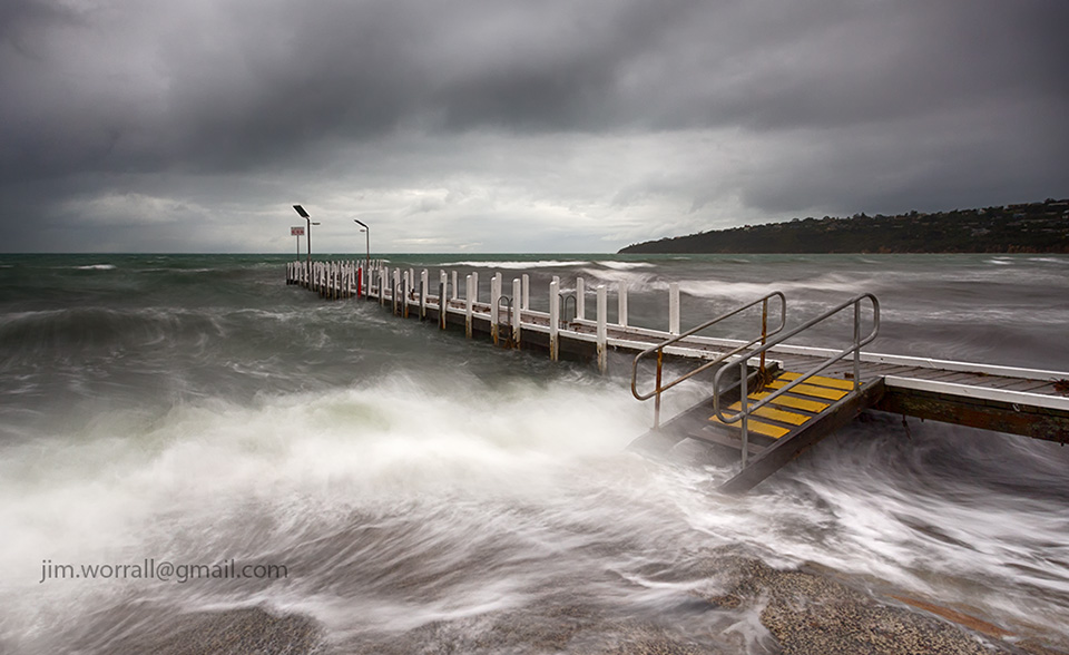 Jim Worrall, mornington peninsula, port phillip bay, storm, jetty, beach