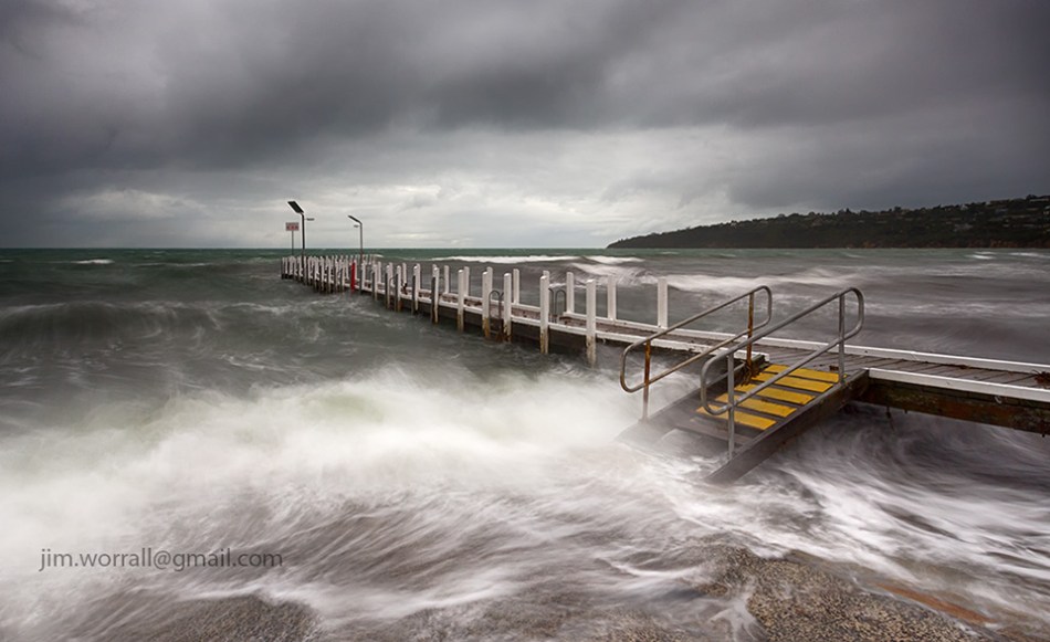 Jim Worrall, mornington peninsula, port phillip bay, storm, jetty, beach